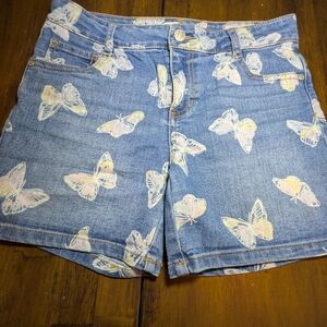 Butterfly Print Denim Shorts